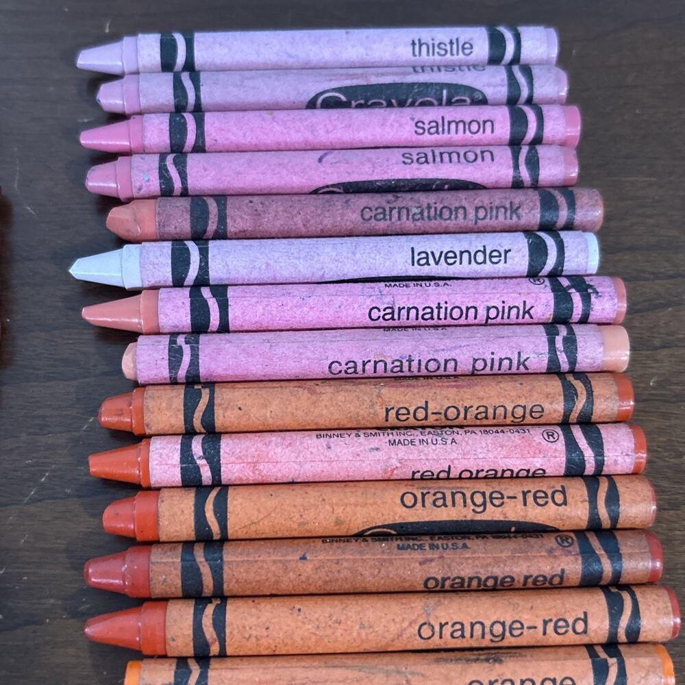 Crayola Crayons Vintage 90s Retired Binney & Smith Red Orange Thistle Pink Lot - Picture 6 of 12